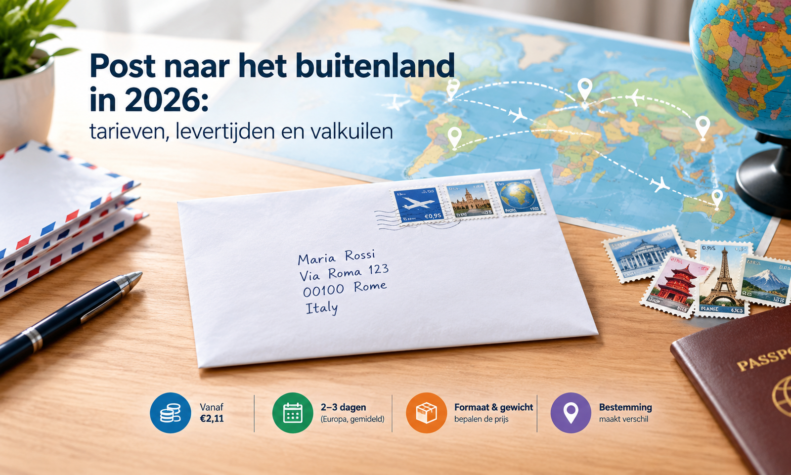 Post naar het buitenland in 2026: tarieven, levertijden en valkuilen